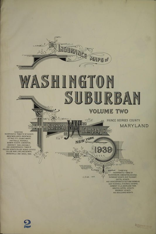 Sanborn Fire Insurance Map from Washington Suburban, District of Columbia, District of Columbia (1939), Sheet #0001 - Historic Sanborn Fire Insurance Map Print, vintage old map wall art, antique decor, genealogy gift, Maryland Maryland map