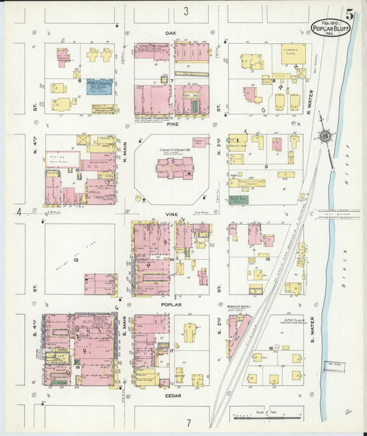 Sanborn Fire Insurance Map from Poplar Bluff, Butler County, Missouri (1910), Sheet #0005 - Historic Sanborn Fire Insurance Map Print, vintage old map wall art, antique decor, genealogy gift, Missouri Missouri map