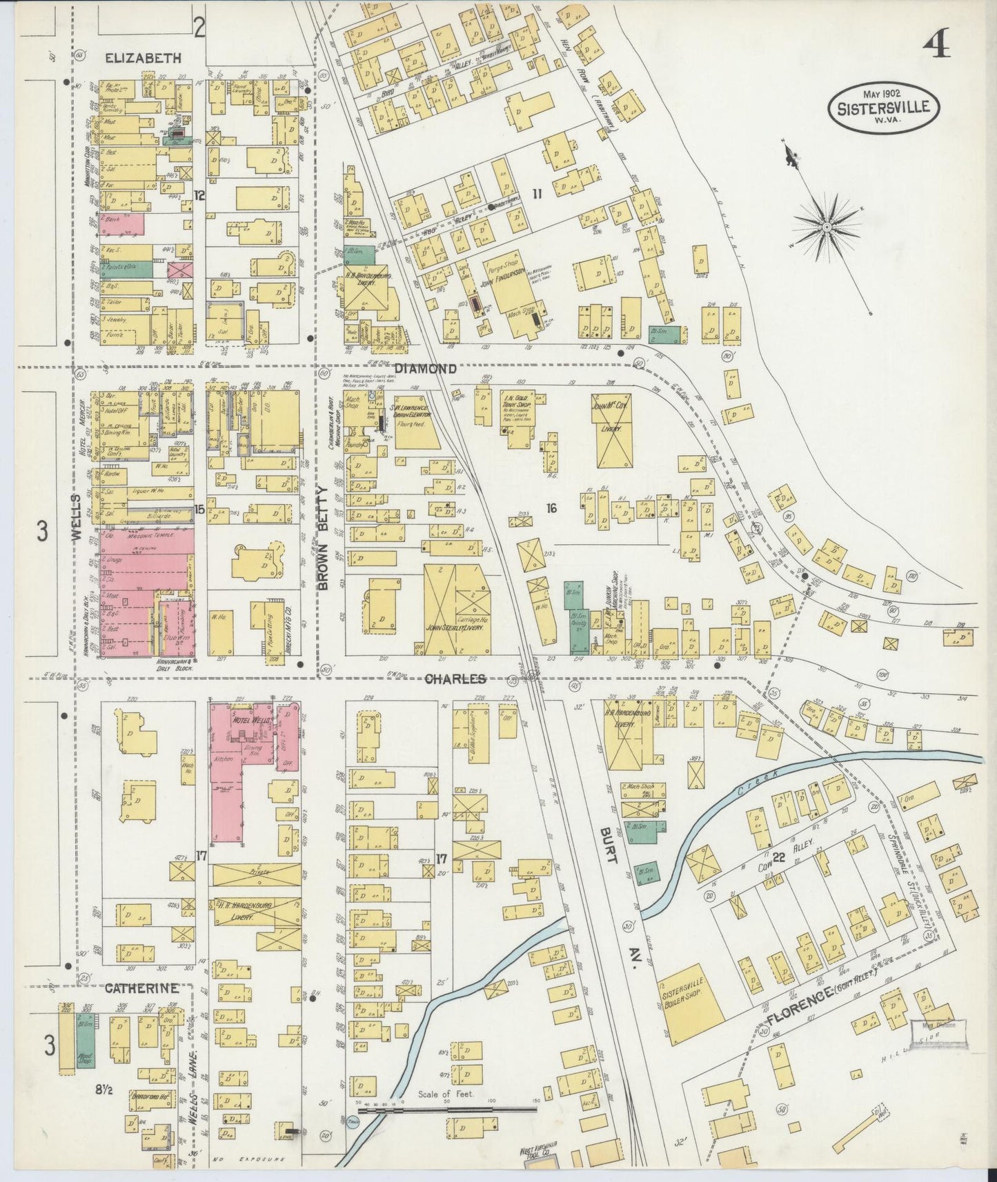 Sanborn Fire Insurance Map from Sistersville, Tyler County, West Virginia (1902), Sheet #0004 - Complete Map Set gallery image, historic Sanborn map, vintage wall art, West Virginia West Virginia