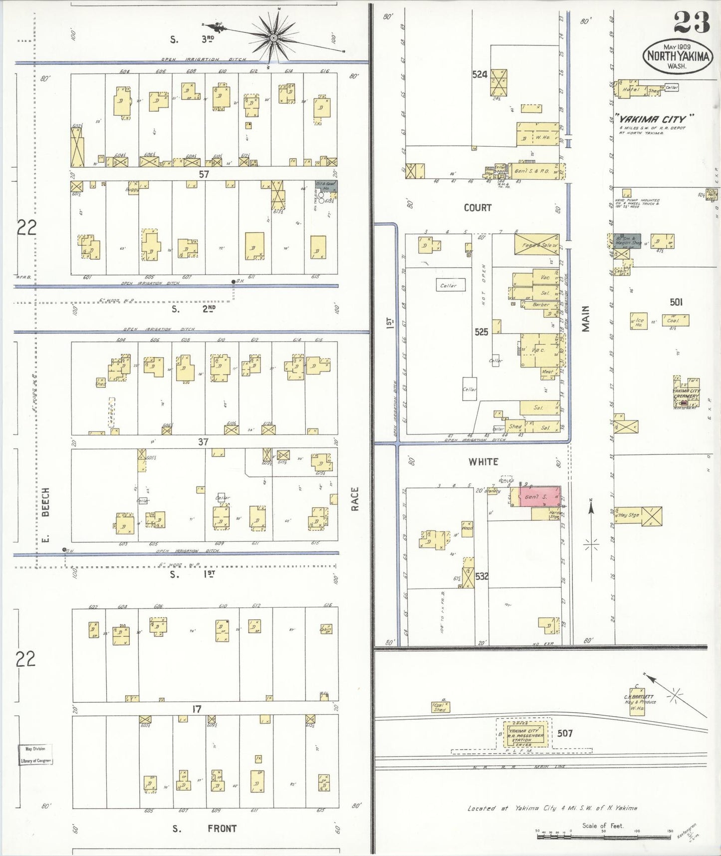 Sanborn Fire Insurance Map from North Yakima, Yakima County, Washington (1909), Sheet #0023 - Historic Sanborn Fire Insurance Map Print, vintage old map wall art, antique decor, genealogy gift, Washington Washington map