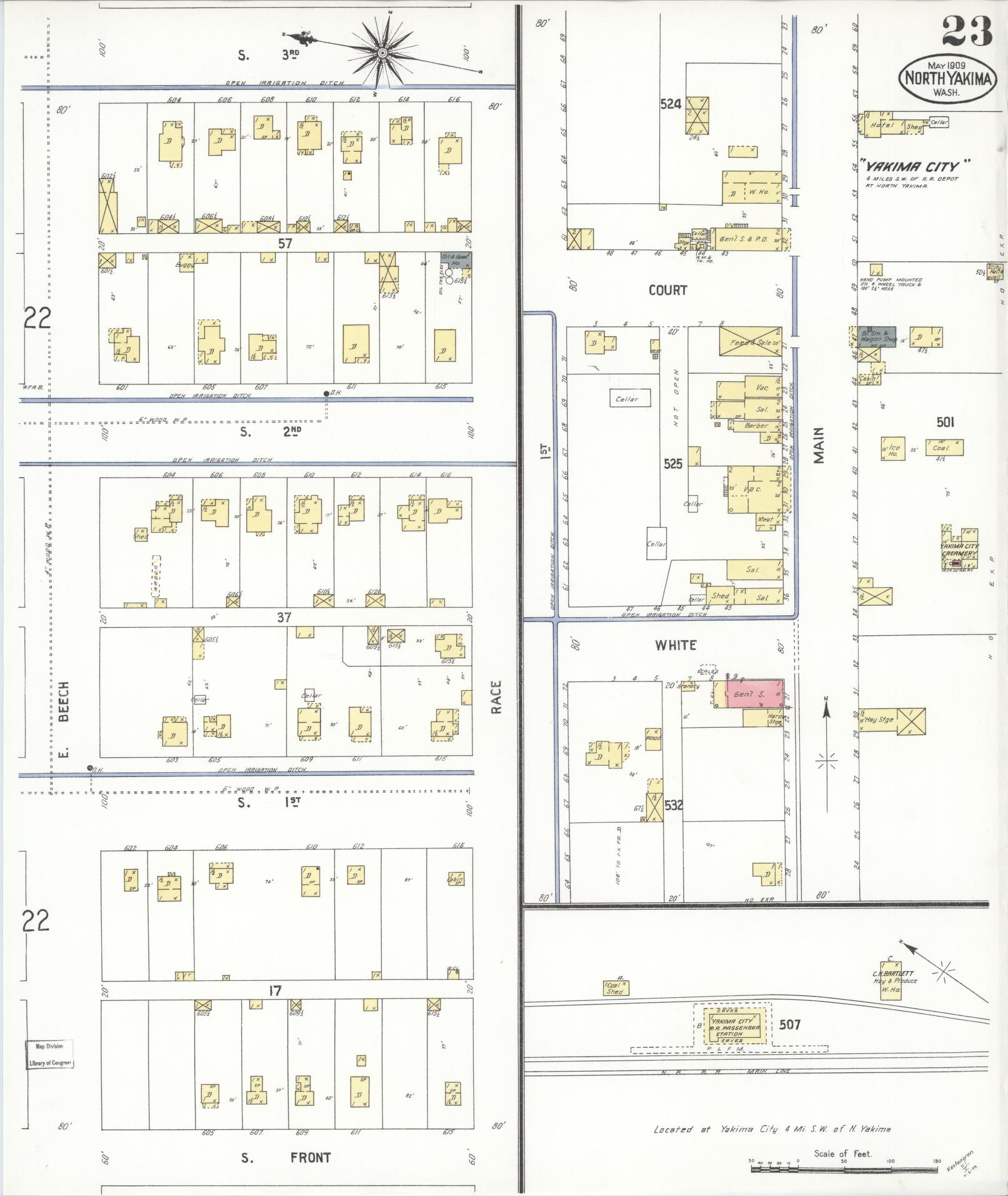 Sanborn Fire Insurance Map from North Yakima, Yakima County, Washington (1909), Sheet #0023 - Historic Sanborn Fire Insurance Map Print, vintage old map wall art, antique decor, genealogy gift, Washington Washington map
