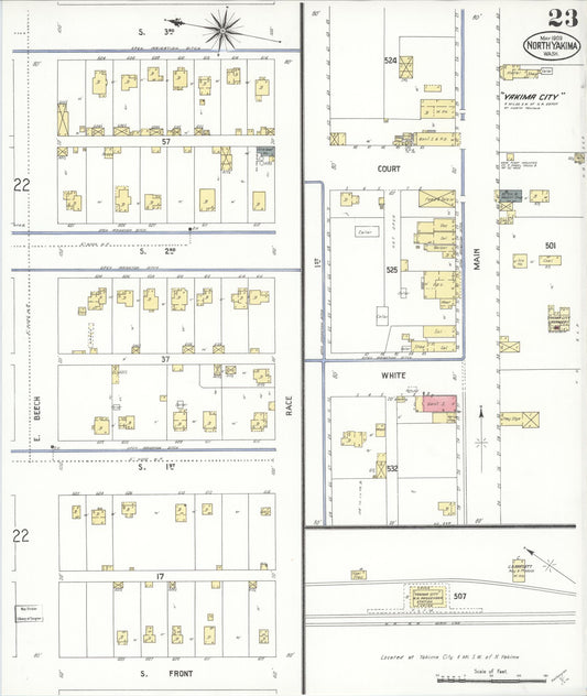 Sanborn Fire Insurance Map from North Yakima, Yakima County, Washington (1909), Sheet #0023 - Historic Sanborn Fire Insurance Map Print, vintage old map wall art, antique decor, genealogy gift, Washington Washington map