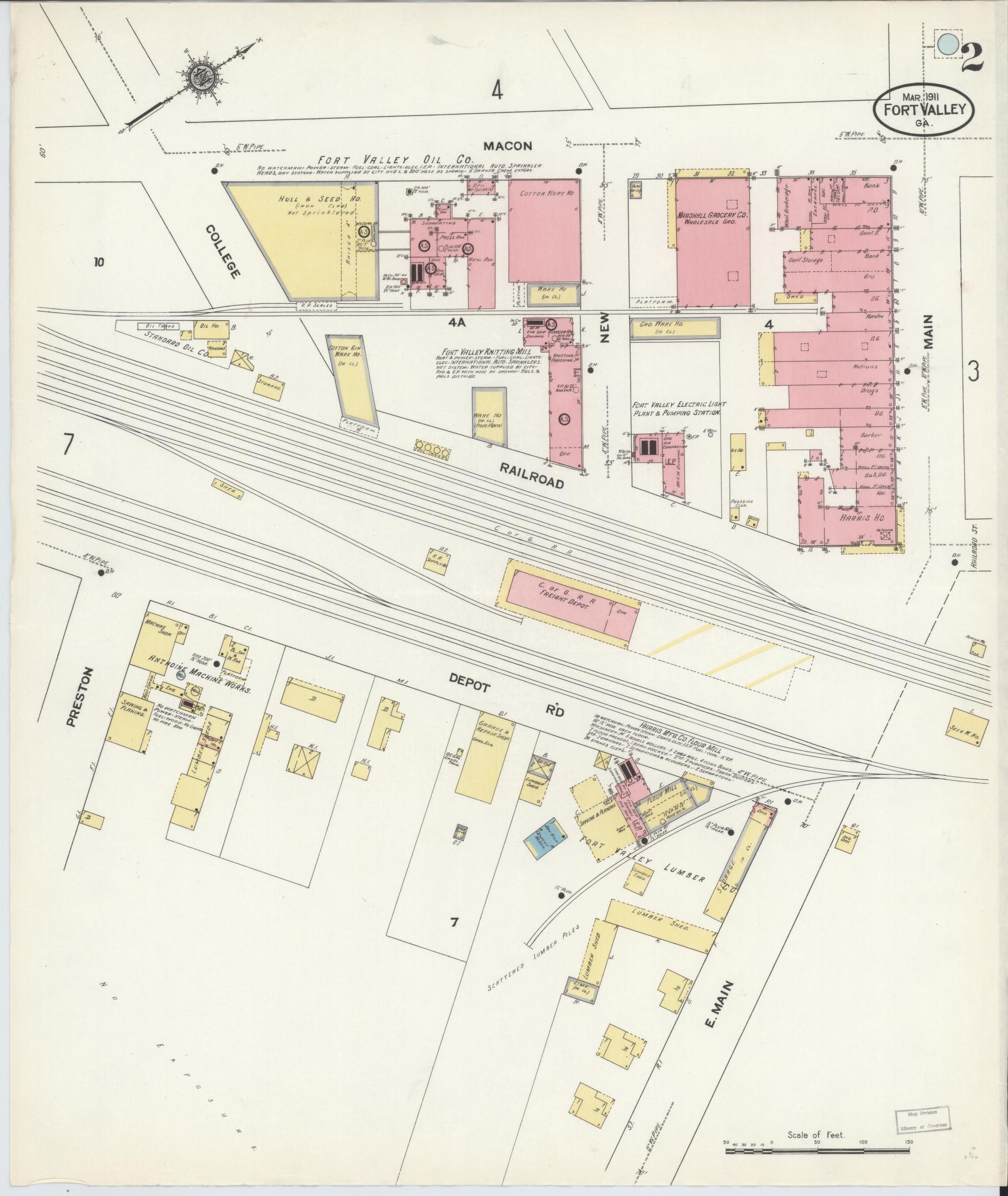 Sanborn Fire Insurance Map from Fort Valley, Peach County, Georgia (1911), Sheet #0002 - Historic Sanborn Fire Insurance Map Print, vintage old map wall art, antique decor, genealogy gift, Georgia Georgia map