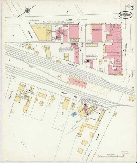 Sanborn Fire Insurance Map from Fort Valley, Peach County, Georgia (1911), Sheet #0002 - Historic Sanborn Fire Insurance Map Print, vintage old map wall art, antique decor, genealogy gift, Georgia Georgia map
