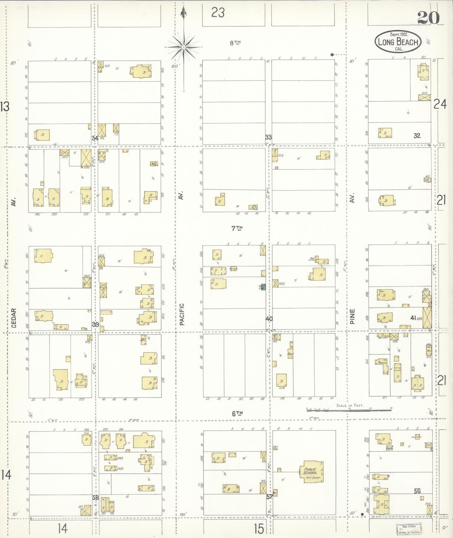 Sanborn Fire Insurance Map from Long Beach, Los Angeles County, California (1902), Sheet #0020 - Historic Sanborn Fire Insurance Map Print, vintage old map wall art, antique decor, genealogy gift, California California map