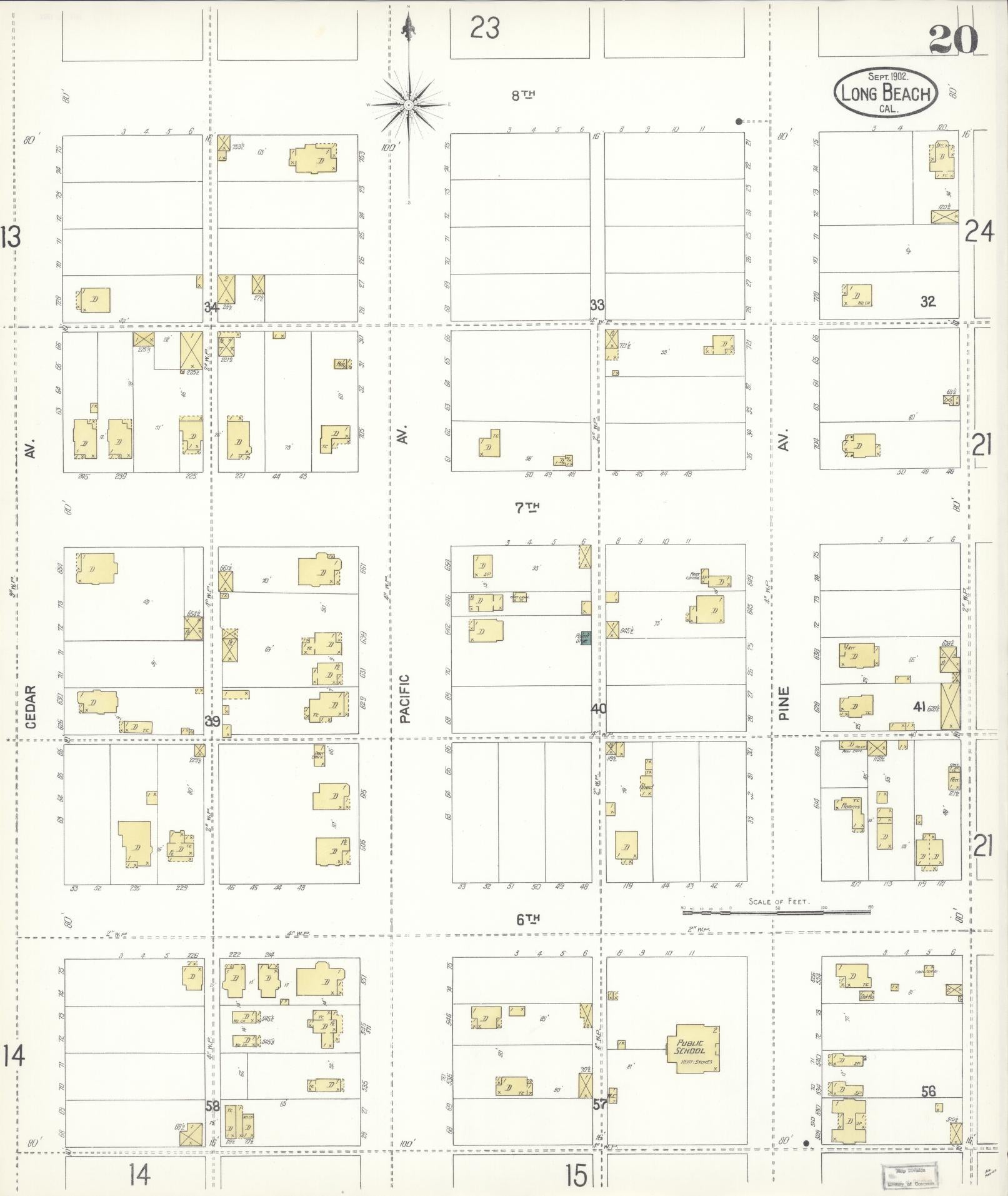 Sanborn Fire Insurance Map from Long Beach, Los Angeles County, California (1902), Sheet #0020 - Historic Sanborn Fire Insurance Map Print, vintage old map wall art, antique decor, genealogy gift, California California map