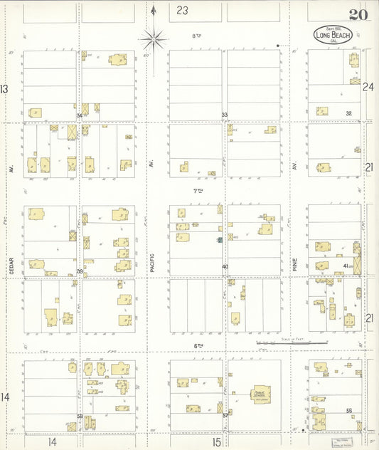 Sanborn Fire Insurance Map from Long Beach, Los Angeles County, California (1902), Sheet #0020 - Historic Sanborn Fire Insurance Map Print, vintage old map wall art, antique decor, genealogy gift, California California map