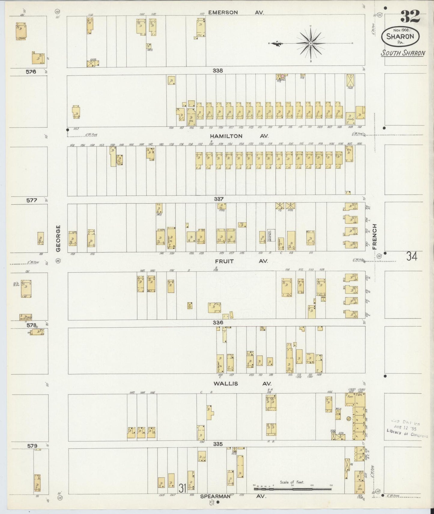 Sanborn Fire Insurance Map from Sharon, Mercer County, Pennsylvania. (1908), Sheet 32 – Historic Sanborn Fire Insurance Map Print