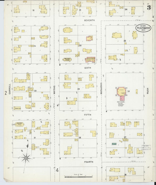 Sanborn Fire Insurance Map from Pentwater, Oceana County, Michigan (1899), Sheet #0003 - Historic Sanborn Fire Insurance Map Print, vintage old map wall art, antique decor, genealogy gift, Michigan Michigan map
