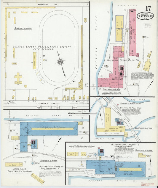 Sanborn Fire Insurance Map from Plattsburg, Clinton County, New York (1918), Sheet #0017 - Historic Sanborn Fire Insurance Map Print, vintage old map wall art, antique decor, genealogy gift, New York New York map