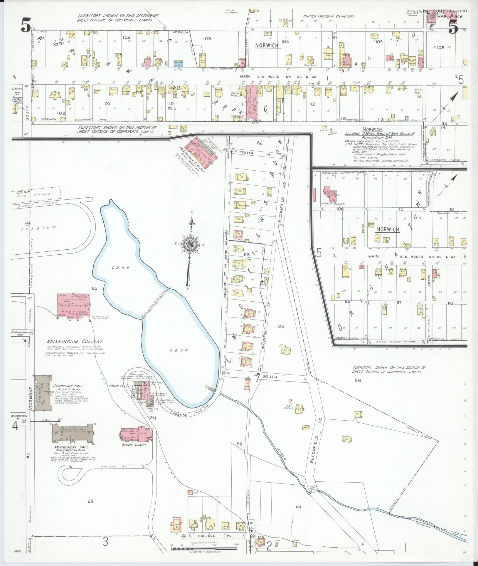 Sanborn Fire Insurance Map from New Concord, Muskingum County, Ohio (1946), Sheet #0005 - Complete Map Set gallery image, historic Sanborn map, vintage wall art, Ohio Ohio
