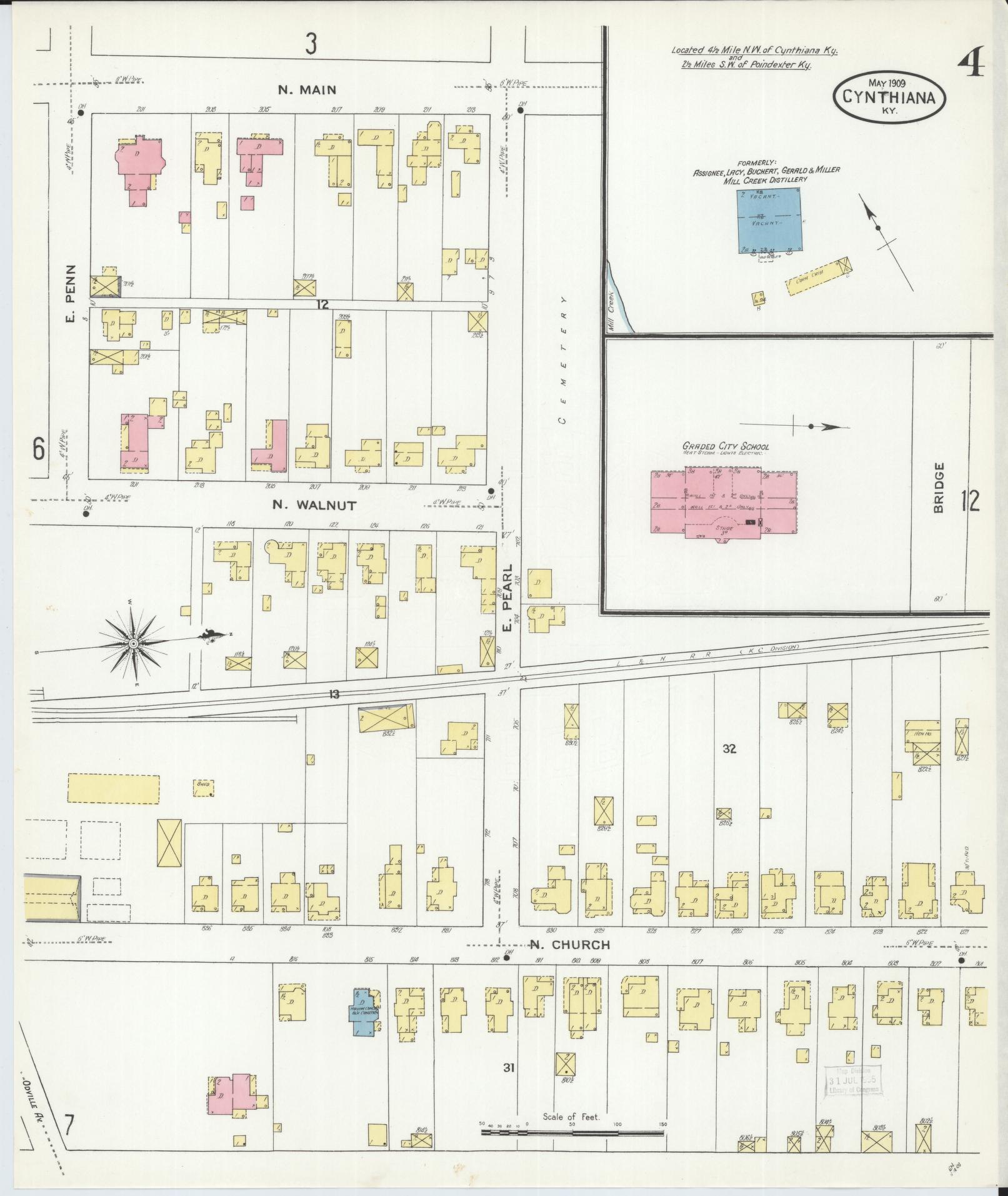 Sanborn Fire Insurance Map from Cynthiana, Harrison County, Kentucky (1909), Sheet #0004 - Complete Map Set gallery image, historic Sanborn map, vintage wall art, Kentucky Kentucky