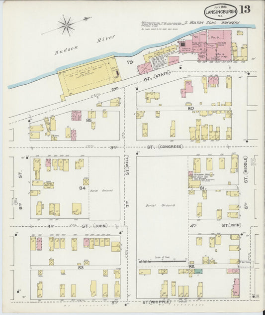 Sanborn Fire Insurance Map from Lansingburg, Rensselaer County, New York (1892), Sheet #0013 - Historic Sanborn Fire Insurance Map Print, vintage old map wall art, antique decor, genealogy gift, New York New York map