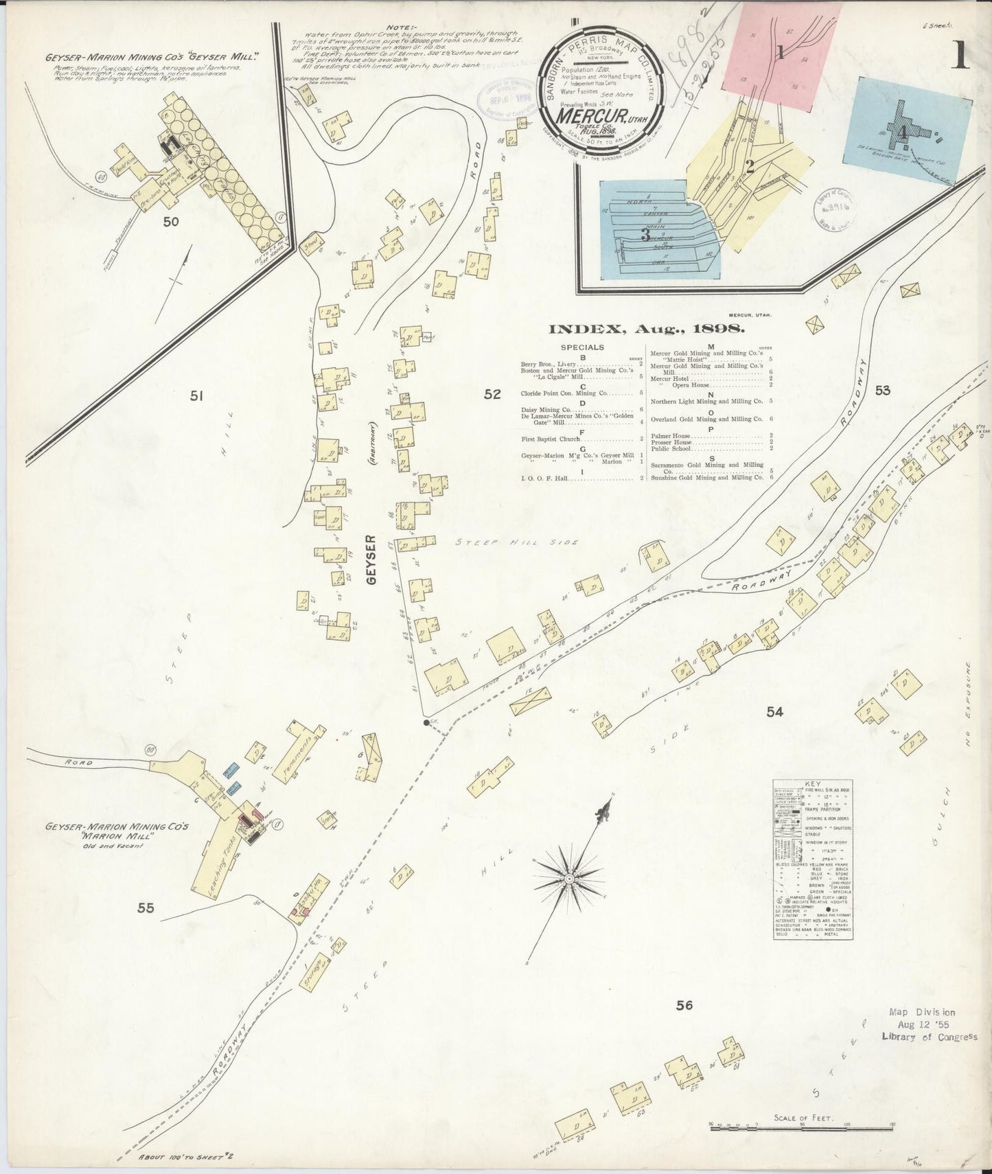 Sanborn Fire Insurance Map from Mercur, Toele County, Utah (1898), Sheet #0001 - Complete Map Set gallery image, historic Sanborn map, vintage wall art, Utah Utah