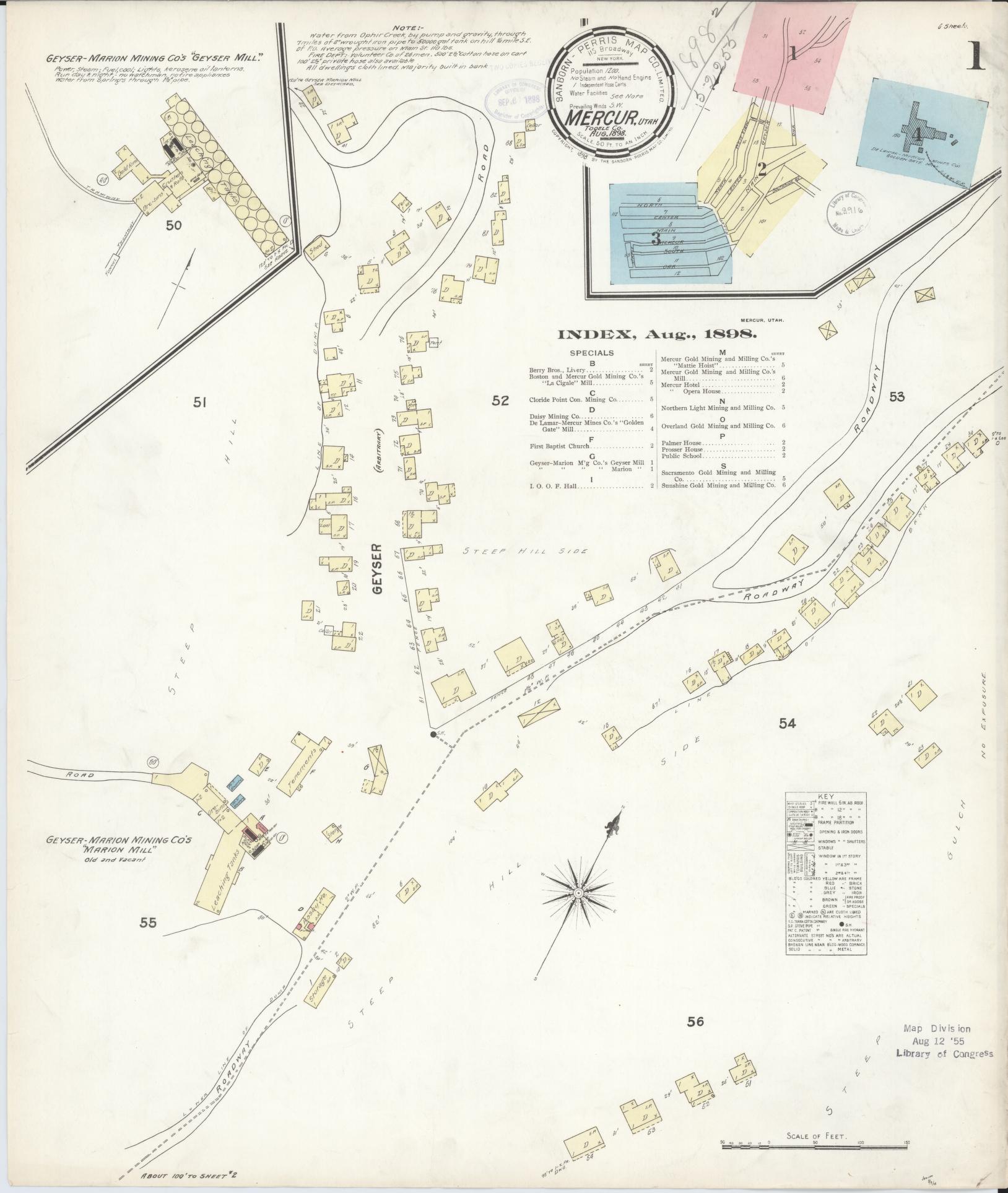 Sanborn Fire Insurance Map from Mercur, Toele County, Utah (1898), Sheet #0001 - Complete Map Set gallery image, historic Sanborn map, vintage wall art, Utah Utah