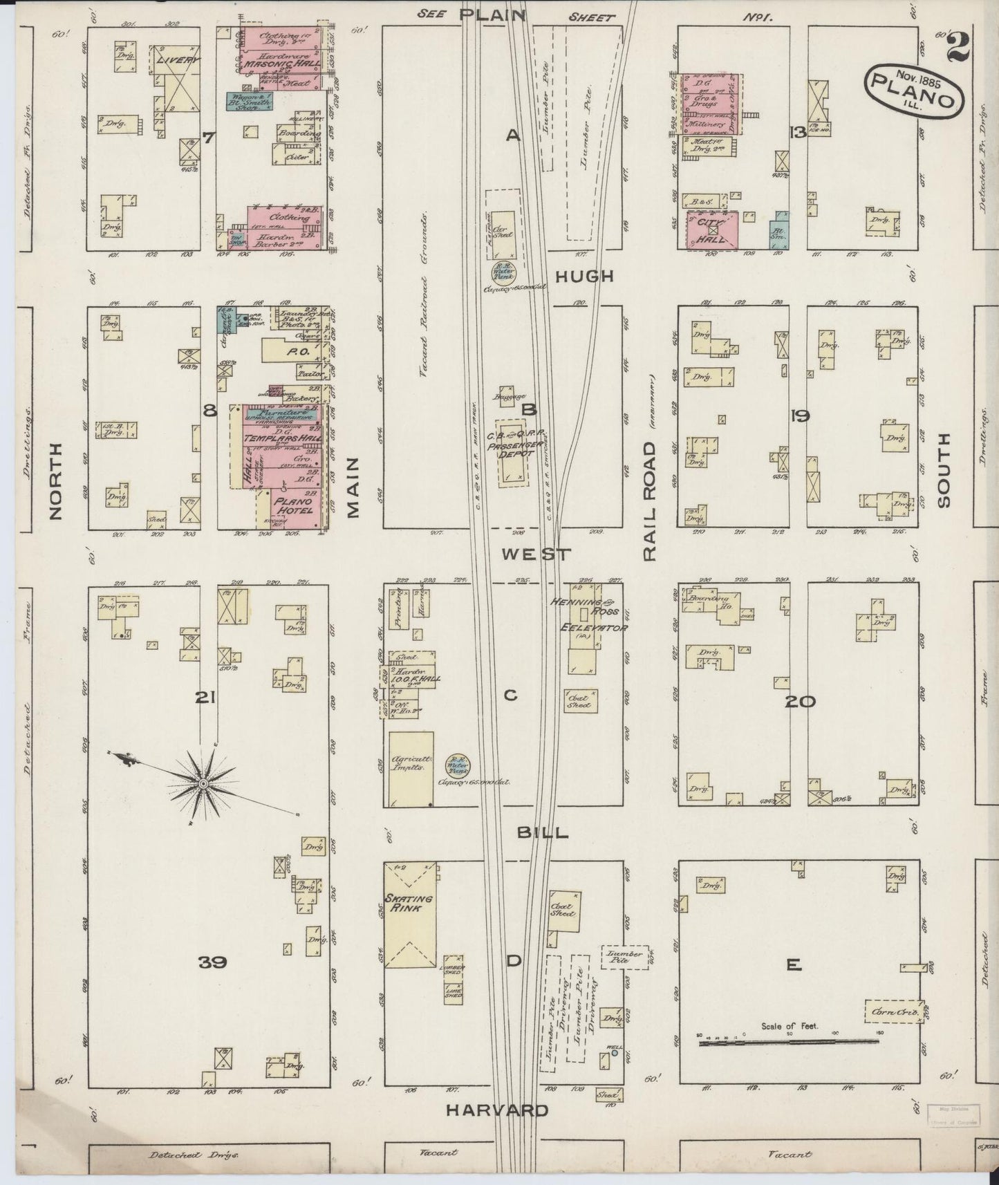 Sanborn Fire Insurance Map from Plano, Kendall County, Illinois (1885), Sheet #0002 - Complete Map Set gallery image, historic Sanborn map, vintage wall art, Illinois Illinois