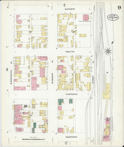 Sanborn Fire Insurance Map from Ashland, Boyd County, Kentucky (1907), Sheet #0009 - Complete Map Set gallery image, historic Sanborn map, vintage wall art, Kentucky Kentucky