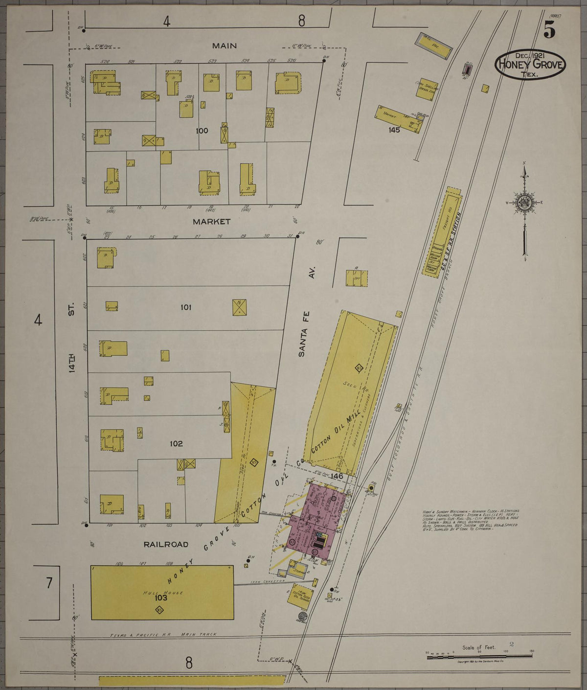 Sanborn Fire Insurance Map from Honey Grove, Fannin County, Texas (1921), Sheet #0005 - Complete Map Set gallery image, historic Sanborn map, vintage wall art, Texas Texas