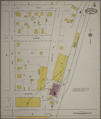 Sanborn Fire Insurance Map from Honey Grove, Fannin County, Texas (1921), Sheet #0005 - Complete Map Set gallery image, historic Sanborn map, vintage wall art, Texas Texas