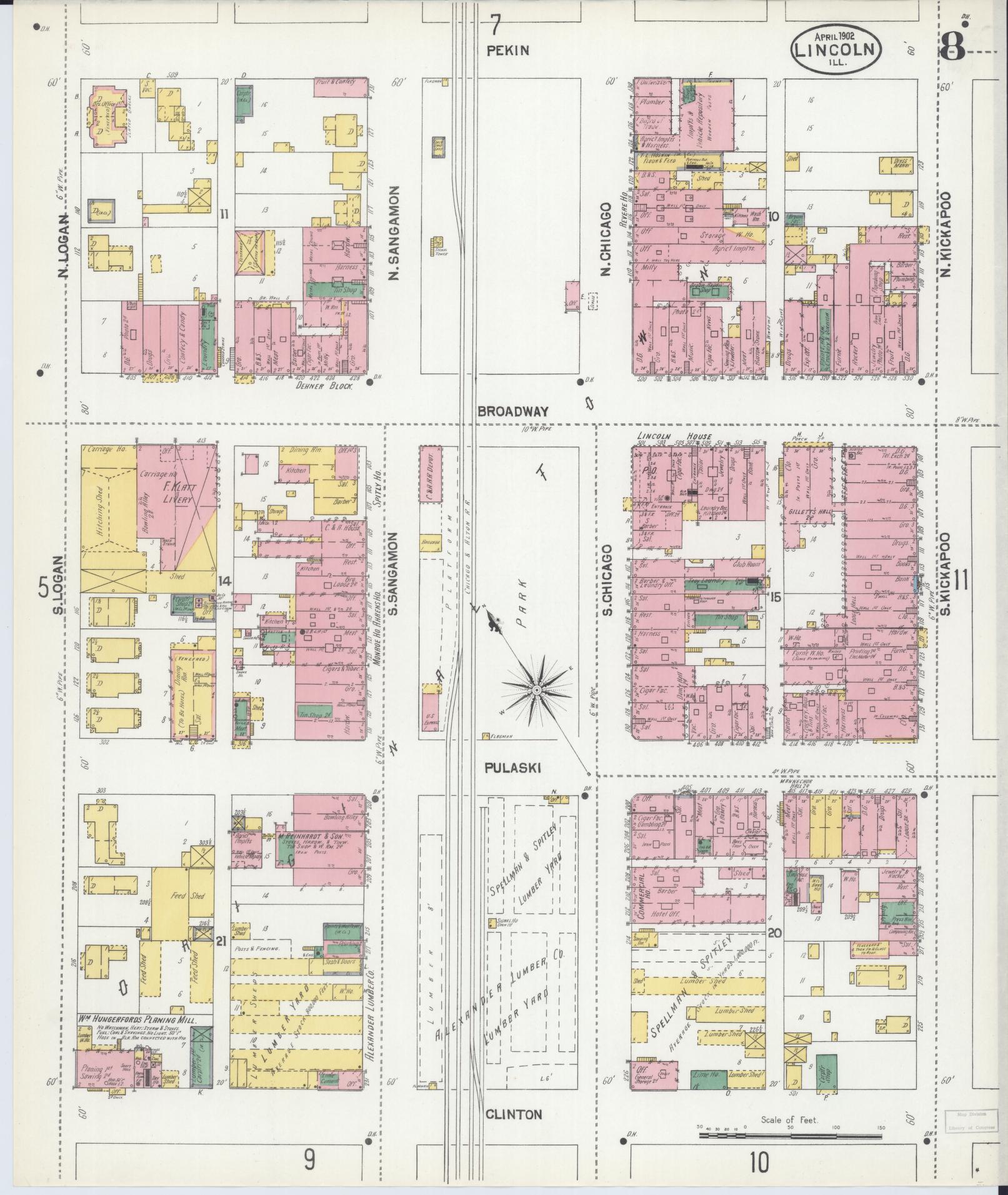 Sanborn Fire Insurance Map from Lincoln, Logan County, Illinois (1902), Sheet #0008 - Historic Sanborn Fire Insurance Map Print, vintage old map wall art, antique decor, genealogy gift, Illinois Illinois map