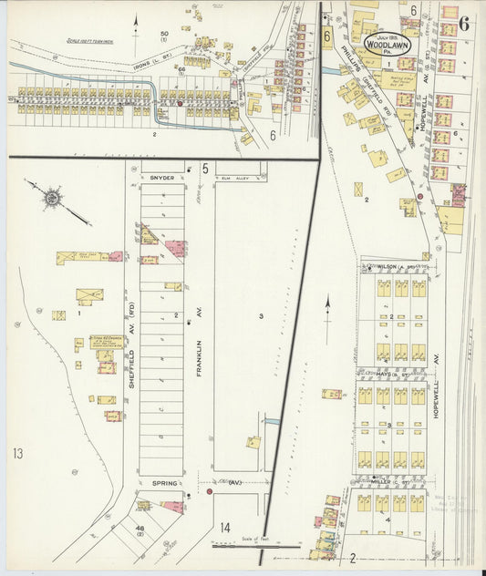 Sanborn Fire Insurance Map from Woodlawn, Beaver County, Pennsylvania (1915), Sheet #0006 - Historic Sanborn Fire Insurance Map Print, vintage old map wall art, antique decor, genealogy gift, Pennsylvania Pennsylvania map