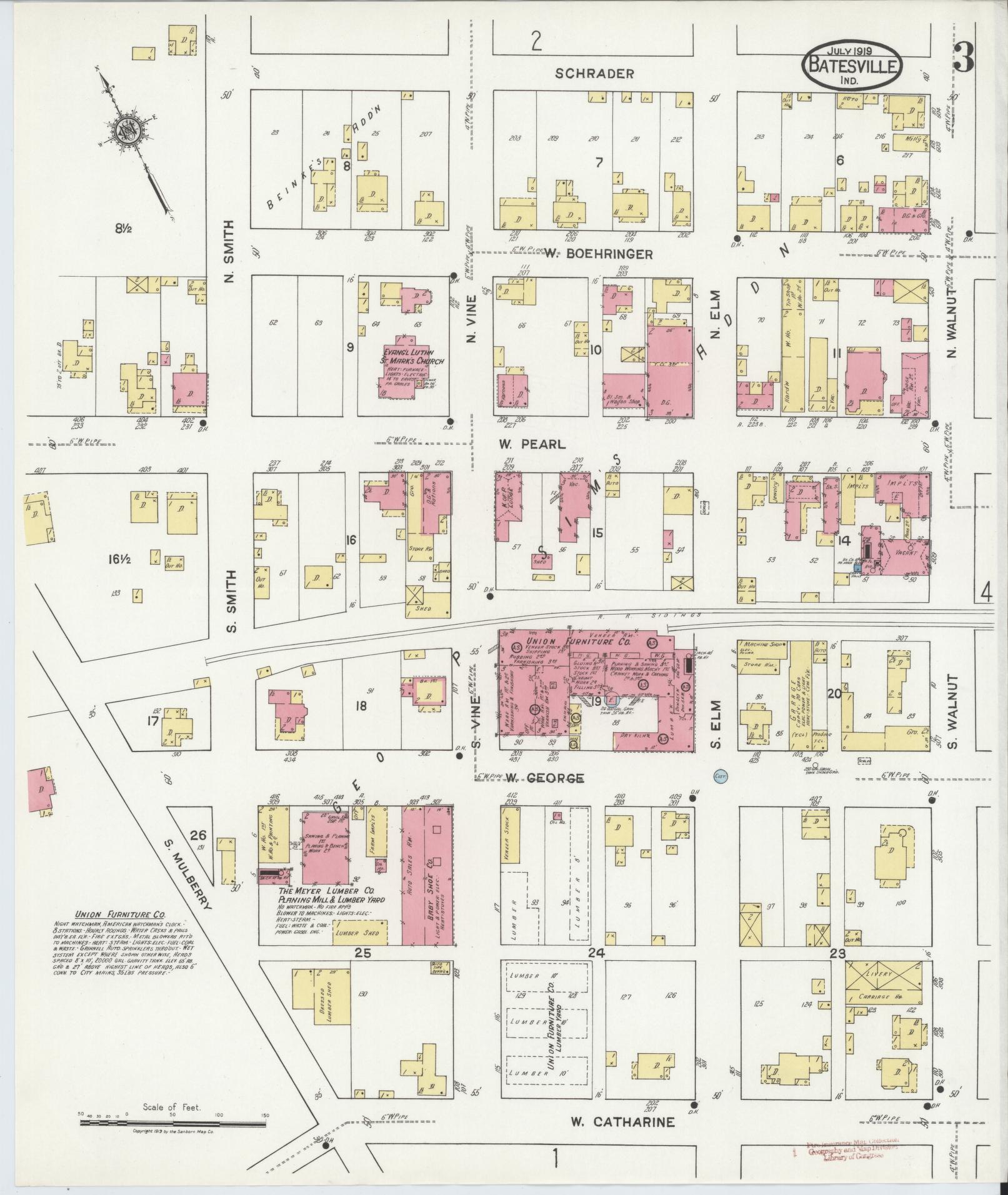 Sanborn Fire Insurance Map from Batesville, Ripley County, Indiana (1919), Sheet #0003 - Historic Sanborn Fire Insurance Map Print, vintage old map wall art, antique decor, genealogy gift, Indiana Indiana map