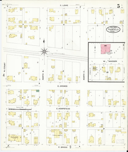 Sanborn Fire Insurance Map from Fairfield, Jefferson County, Iowa (1907), Sheet #0005 - Historic Sanborn Fire Insurance Map Print