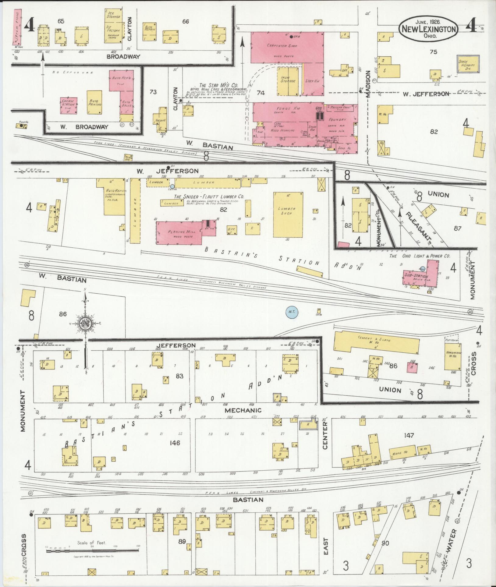 Sanborn Fire Insurance Map from New Lexington, Perry County, Ohio (1926), Sheet #0004 - Historic Sanborn Fire Insurance Map Print, vintage old map wall art, antique decor, genealogy gift, Ohio Ohio map