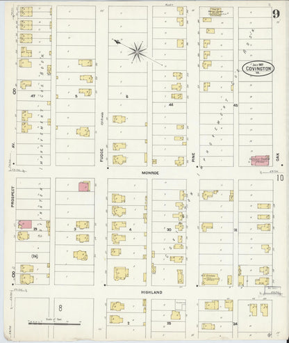 Sanborn Fire Insurance Map from Covington, Independent Cities, Virginia (1907), Sheet #0009 - Historic Sanborn Fire Insurance Map Print, vintage old map wall art, antique decor, genealogy gift, Virginia Virginia map