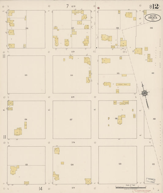 Sanborn Fire Insurance Map from Arcata, Humboldt County, California (1919), Sheet #0012 - Historic Sanborn Fire Insurance Map Print, vintage old map wall art, antique decor, genealogy gift, California California map
