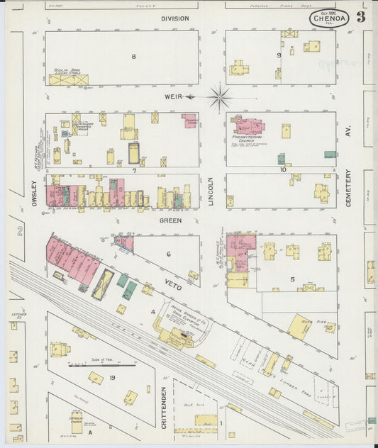 Sanborn Fire Insurance Map from Chenoa, McLean County, Illinois (1892), Sheet #0003 - Historic Sanborn Fire Insurance Map Print, vintage old map wall art, antique decor, genealogy gift, Illinois Illinois map