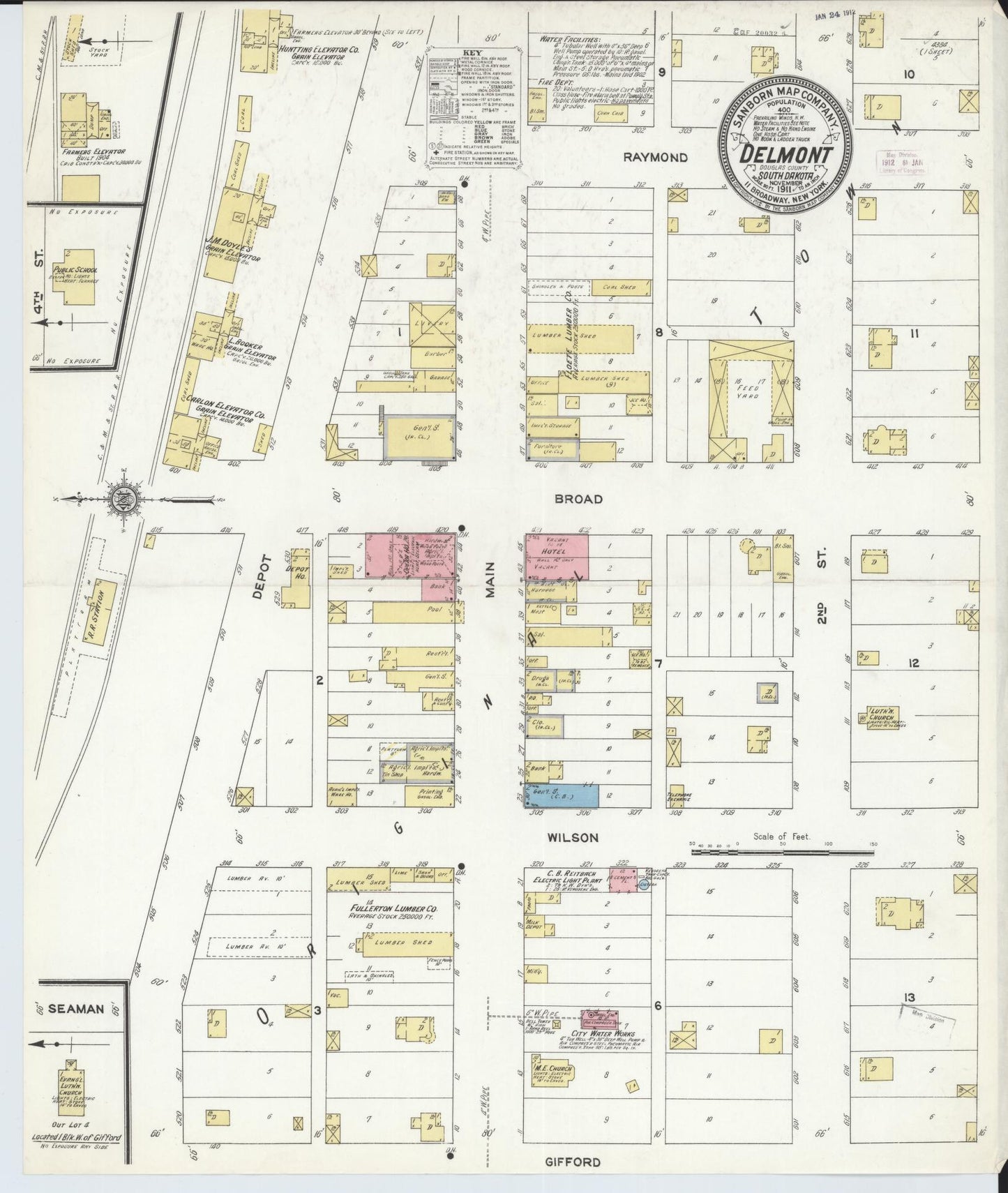 Sanborn Fire Insurance Map from Delmont, Douglas County, South Dakota (1911), Sheet #0001 - Historic Sanborn Fire Insurance Map Print, vintage old map wall art, antique decor, genealogy gift, South Dakota South Dakota map