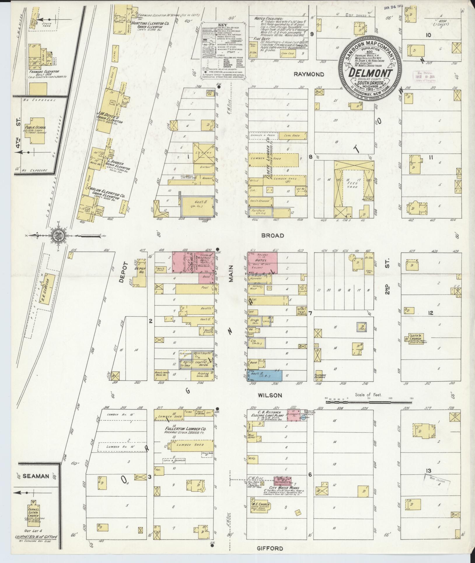 Sanborn Fire Insurance Map from Delmont, Douglas County, South Dakota (1911), Sheet #0001 - Historic Sanborn Fire Insurance Map Print, vintage old map wall art, antique decor, genealogy gift, South Dakota South Dakota map