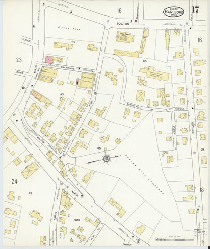 Sanborn Fire Insurance Map from Marlborough, Middlesex County, Massachusetts (1912), Sheet #0017 - Historic Sanborn Fire Insurance Map Print, vintage old map wall art, antique decor, genealogy gift, Massachusetts Massachusetts map