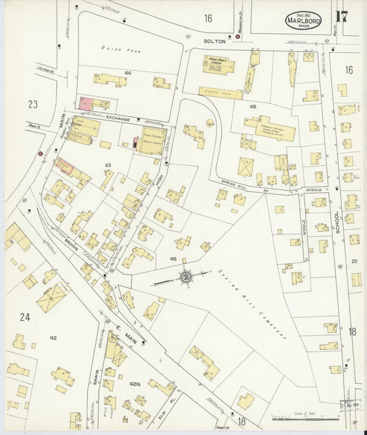 Sanborn Fire Insurance Map from Marlborough, Middlesex County, Massachusetts (1912), Sheet #0017 - Historic Sanborn Fire Insurance Map Print, vintage old map wall art, antique decor, genealogy gift, Massachusetts Massachusetts map