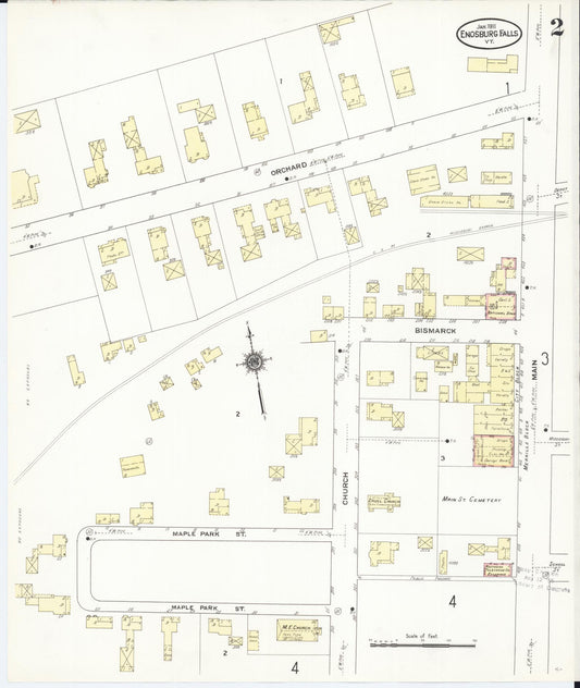 Sanborn Fire Insurance Map from Enosburg Falls, Franklin County, Vermont (1911), Sheet #0002 - Historic Sanborn Fire Insurance Map Print, vintage old map wall art, antique decor, genealogy gift, Vermont Vermont map