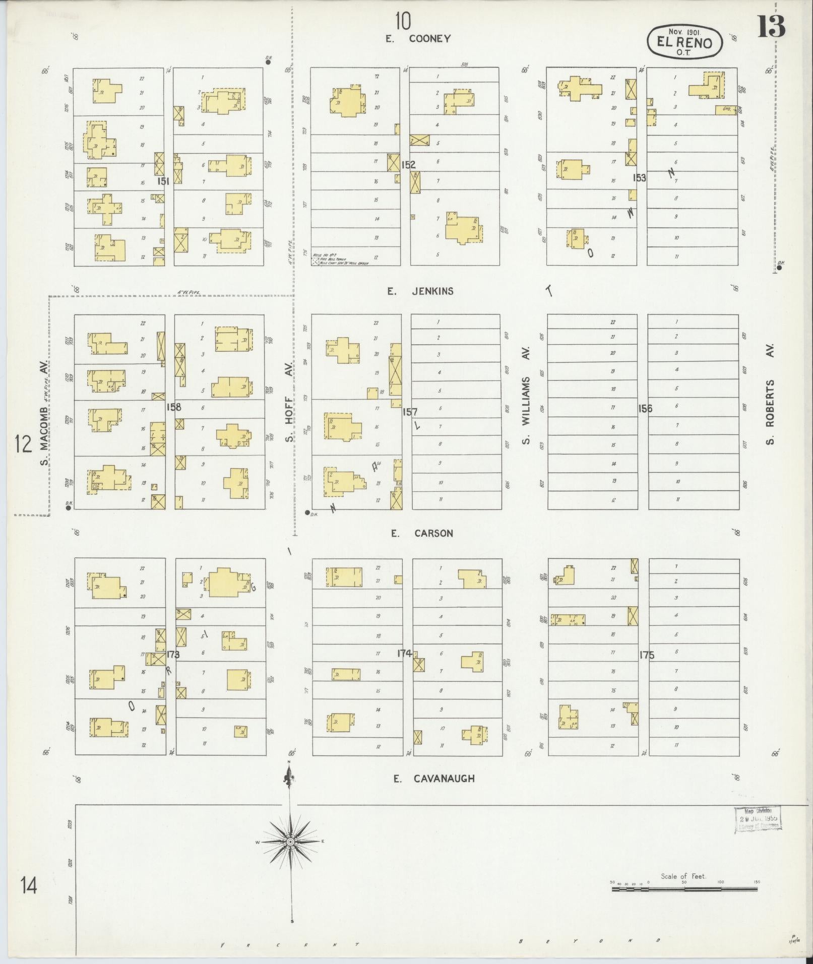 Sanborn Fire Insurance Map from El Reno, Canadian County, Oklahoma (1901), Sheet #0013 - Complete Map Set gallery image, historic Sanborn map, vintage wall art, Oklahoma Oklahoma