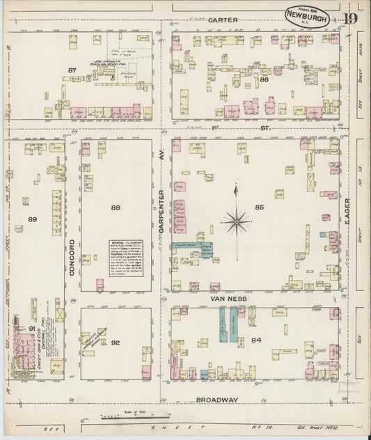 Sanborn Fire Insurance Map from Newburgh, Orange County, New York (1884), Sheet #0019 - Historic Sanborn Fire Insurance Map Print, vintage old map wall art, antique decor, genealogy gift, New York New York map