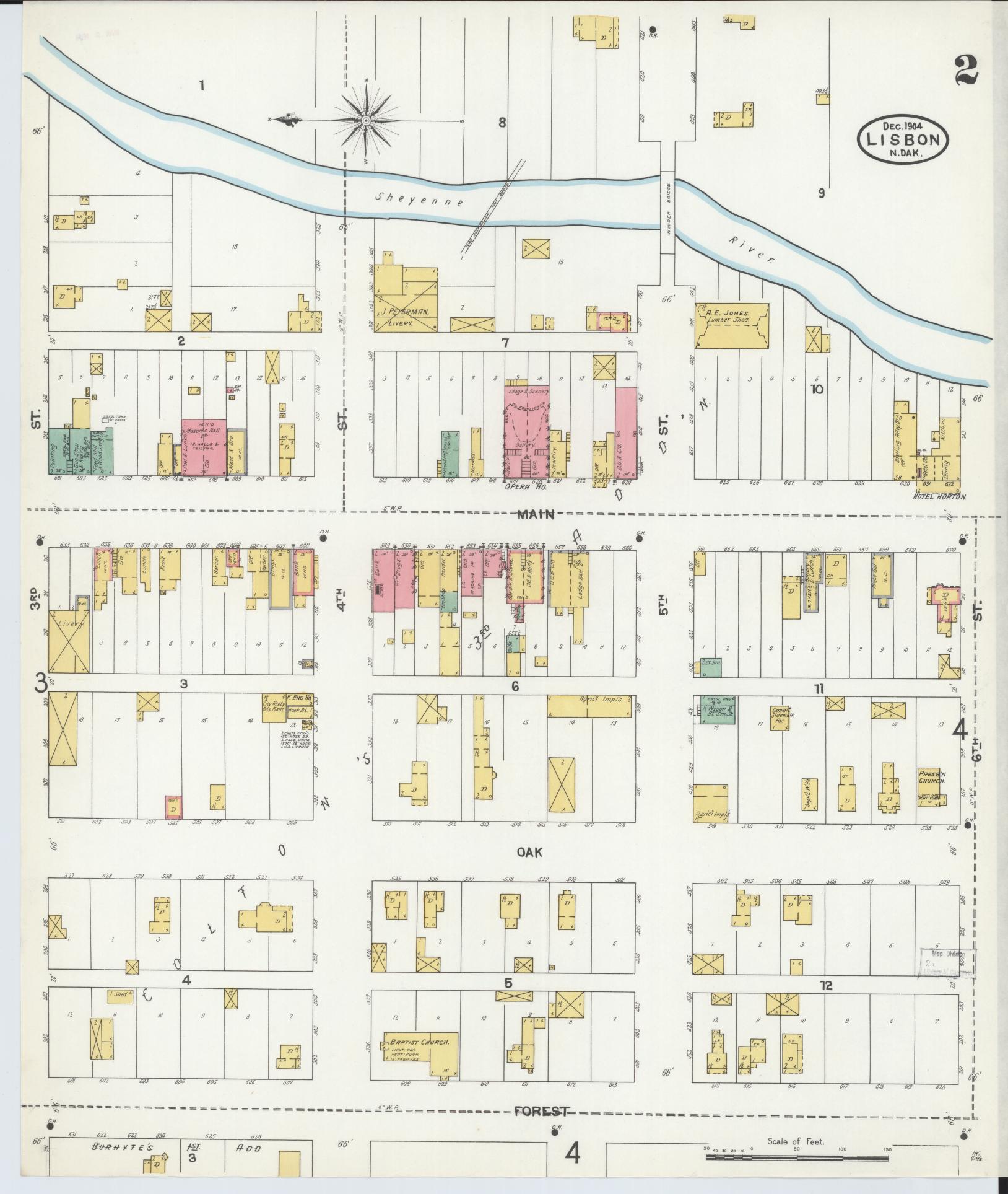 Sanborn Fire Insurance Map from Lisbon, Ransom County, North Dakota (1905), Sheet #0002 - Complete Map Set gallery image, historic Sanborn map, vintage wall art, North Dakota North Dakota