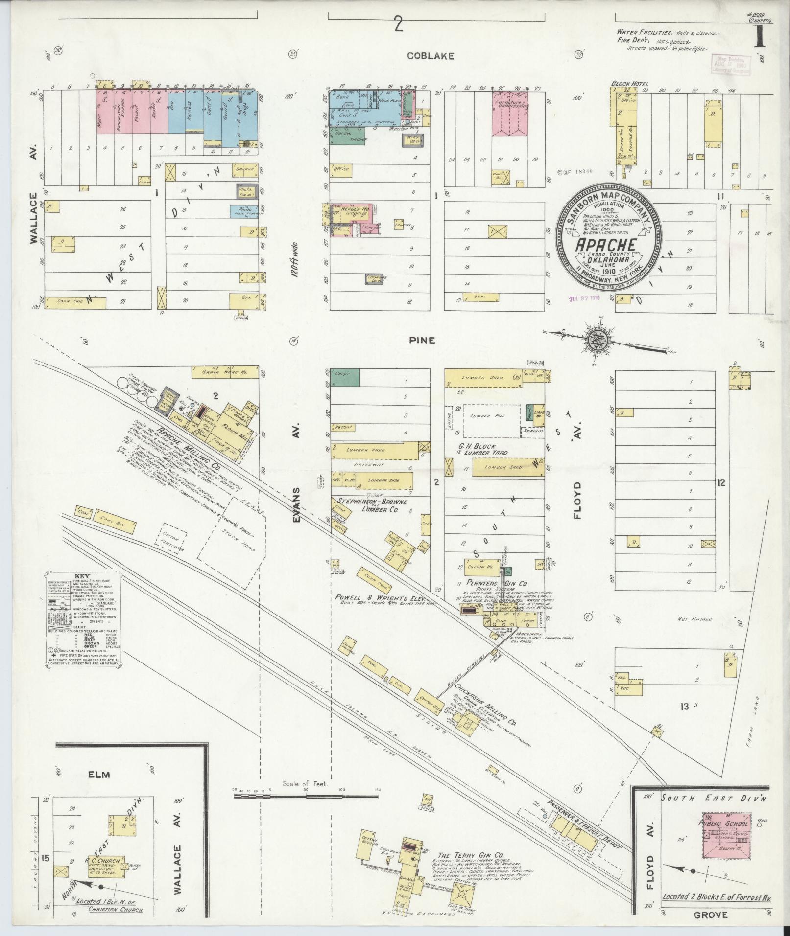 Sanborn Fire Insurance Map from Apache, Caddo County, Oklahoma (1910), Sheet #0001 - Complete Map Set gallery image, historic Sanborn map, vintage wall art, Oklahoma Oklahoma