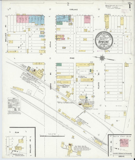 Sanborn Fire Insurance Map from Apache, Caddo County, Oklahoma (1910), Sheet #0001 - Complete Map Set gallery image, historic Sanborn map, vintage wall art, Oklahoma Oklahoma