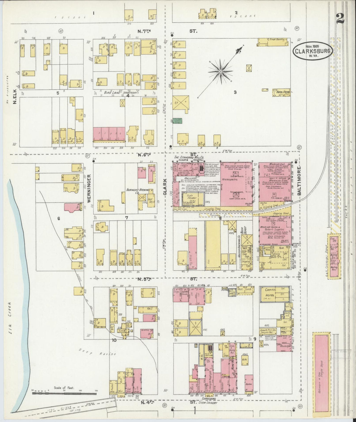 Sanborn Fire Insurance Map from Clarksburg, Harrison County, West Virginia (1905), Sheet #0002 - Complete Map Set gallery image, historic Sanborn map, vintage wall art, West Virginia West Virginia