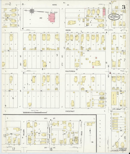 Sanborn Fire Insurance Map from Columbus, Bartholomew County, Indiana (1912), Sheet #0003 - Historic Sanborn Fire Insurance Map Print, vintage old map wall art, antique decor, genealogy gift, Indiana Indiana map