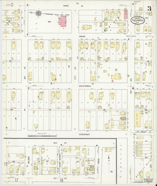 Sanborn Fire Insurance Map from Columbus, Bartholomew County, Indiana (1912), Sheet #0003 - Historic Sanborn Fire Insurance Map Print, vintage old map wall art, antique decor, genealogy gift, Indiana Indiana map
