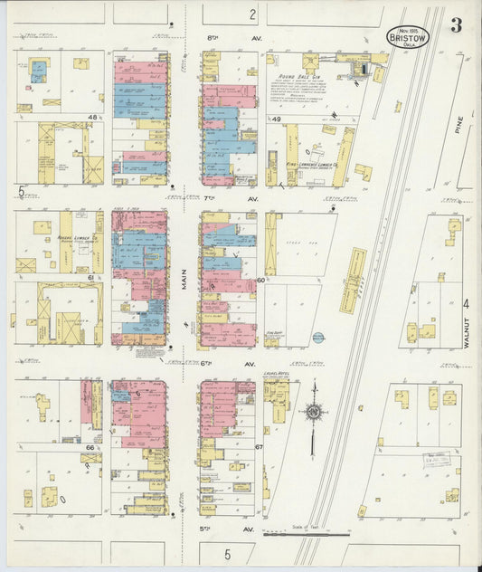 Sanborn Fire Insurance Map from Bristow, Creek County, Oklahoma (1915), Sheet #0003 - Historic Sanborn Fire Insurance Map Print, vintage old map wall art, antique decor, genealogy gift, Oklahoma Oklahoma map
