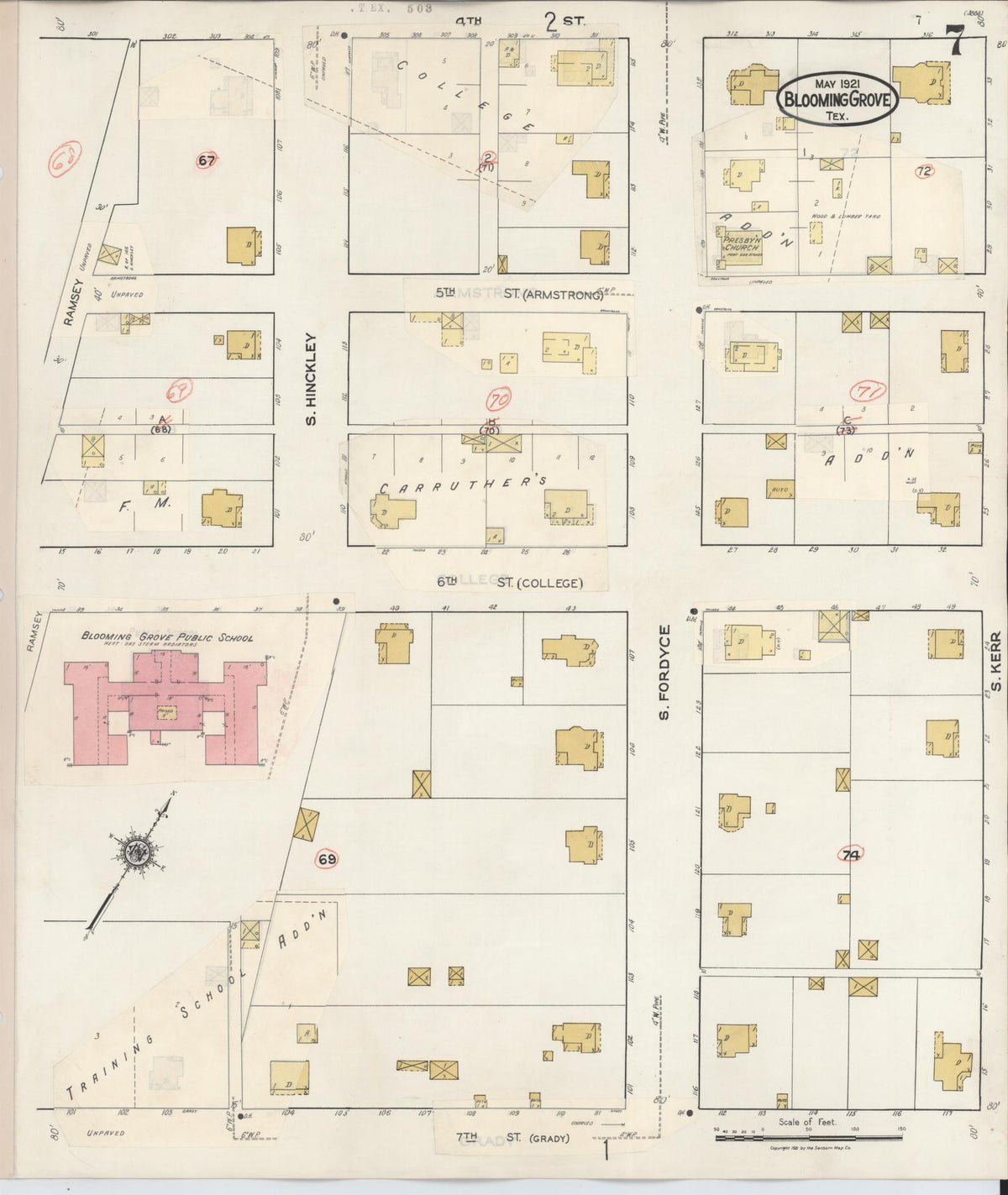 Sanborn Fire Insurance Map from Blooming Grove, Navarro County, Texas (1934), Sheet #0007 - Complete Map Set gallery image, historic Sanborn map, vintage wall art, Texas Texas