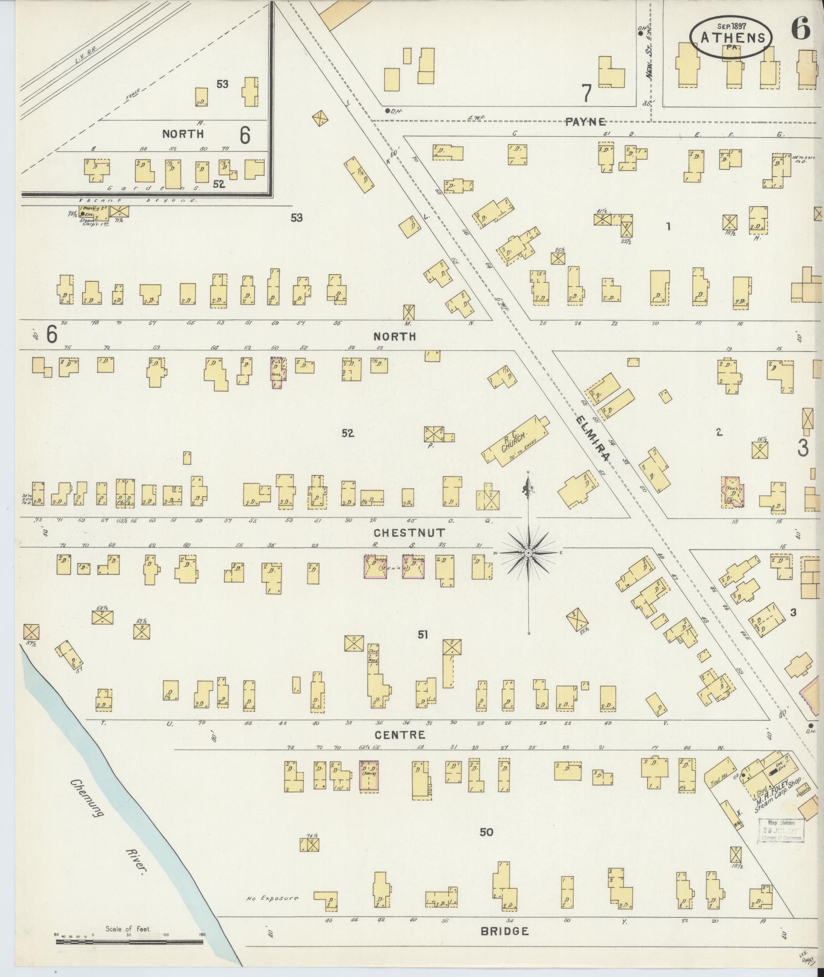 Sanborn Fire Insurance Map from Athens, Bradford County, Pennsylvania (1897), Sheet #0006 - Historic Sanborn Fire Insurance Map Print, vintage old map wall art, antique decor, genealogy gift, Pennsylvania Pennsylvania map