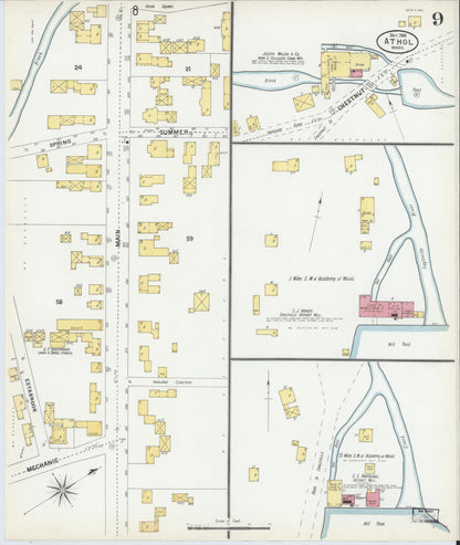 Sanborn Fire Insurance Map from Athol, Worcester County, Massachusetts (1900), Sheet #0009 - Complete Map Set gallery image, historic Sanborn map, vintage wall art, Massachusetts Massachusetts