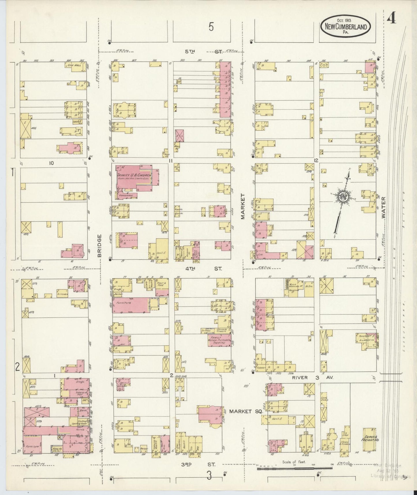 Sanborn Fire Insurance Map from New Cumberland, Cumberland County, Pennsylvania (1913), Sheet #0004 - Complete Map Set gallery image, historic Sanborn map, vintage wall art, Pennsylvania Pennsylvania