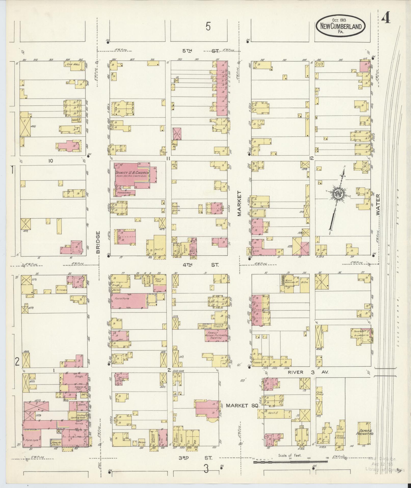 Sanborn Fire Insurance Map from New Cumberland, Cumberland County, Pennsylvania (1913), Sheet #0004 - Complete Map Set gallery image, historic Sanborn map, vintage wall art, Pennsylvania Pennsylvania